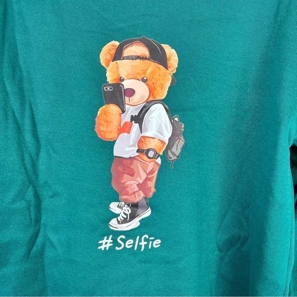 Bear & Selfie Cartoon Print Sweatshirt, Casual Long Sleeve Crew Neck Sweatshirt - Picture 5 of 10